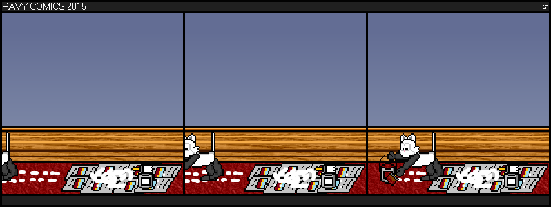 A slight variation on the "walking across the comic 
because for some reason I think I need a filler comic." Weird how the web editor keeps changing its mind on which version of punchline is misspelled.